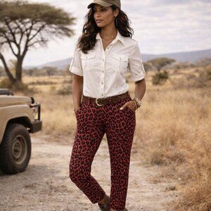 NEW Zara Basic cheetah red/black cropped pant Small Safari Casual